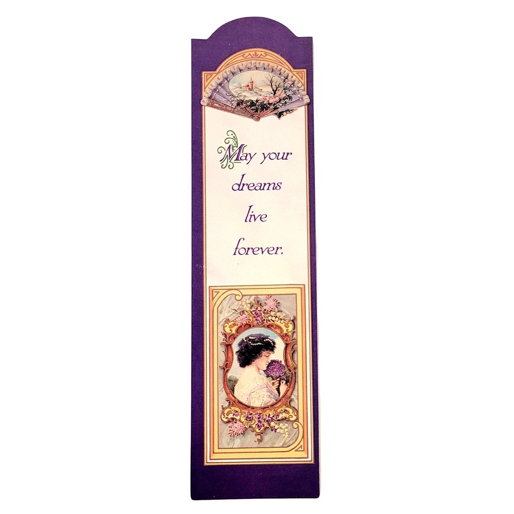 Vintage 90s Dreams Forever Bookmark Victorian Lady fan floral 1991 Artworks VS06